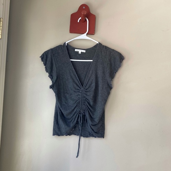 Antistar Grey Cinch Tie Front Crop T-Shirt M - Picture 1 of 6
